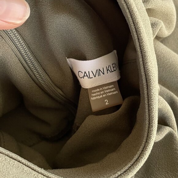 Calvin Klein Women’s Ruffle Cap Sleeve Mock Neck Dress Size 2 Caper - Picture 5 of 9